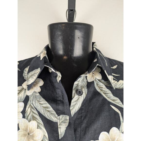 Lands' End Large 14/16 black floral linen long sleeve oversized shirt - Picture 5 of 8